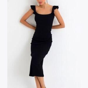 Milan Kiss Flutter Sleeve Black Bodycon Dress XL Midi Formal Cocktail X-Large